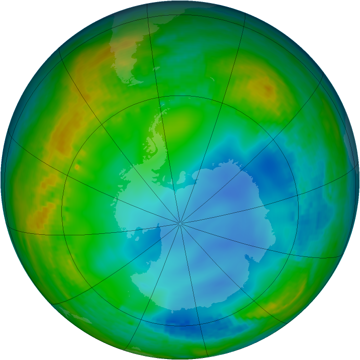 Antarctic ozone map for 09 July 2001